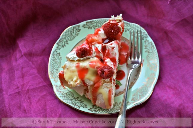 Rhubarb Raspberry Pavlova with White Chocolate