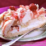 Rhubarb raspberry pavlova with white chocolate