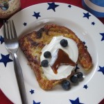 Panettone French Toast topped with yogurt, honey and blueberries