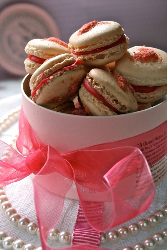 Pink Praline Heart and White Chocolate Macarons for February 14th