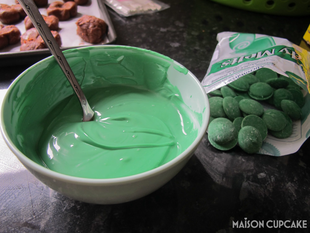 Green Candy Melts Melted in White Bowl
