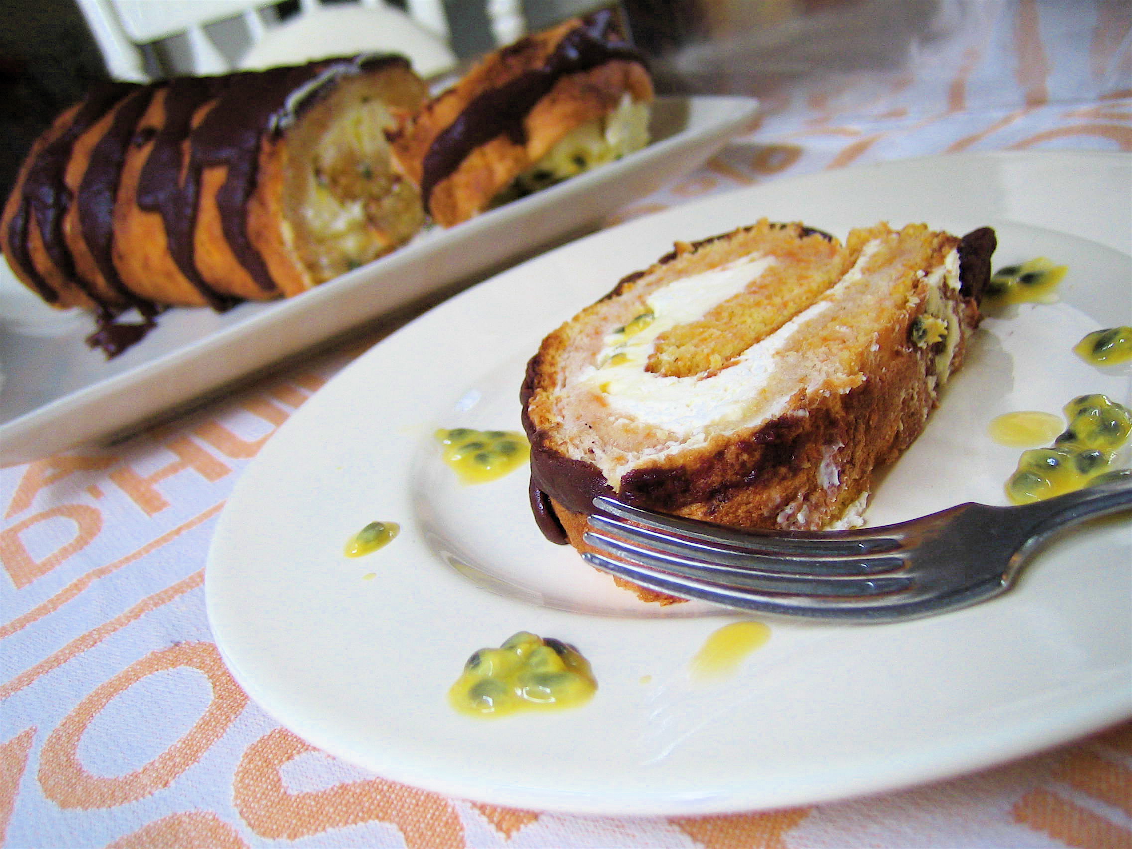 Chocolate Passionfruit Roulade Cake