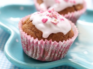 Strawberry Muffins With Rose Icing