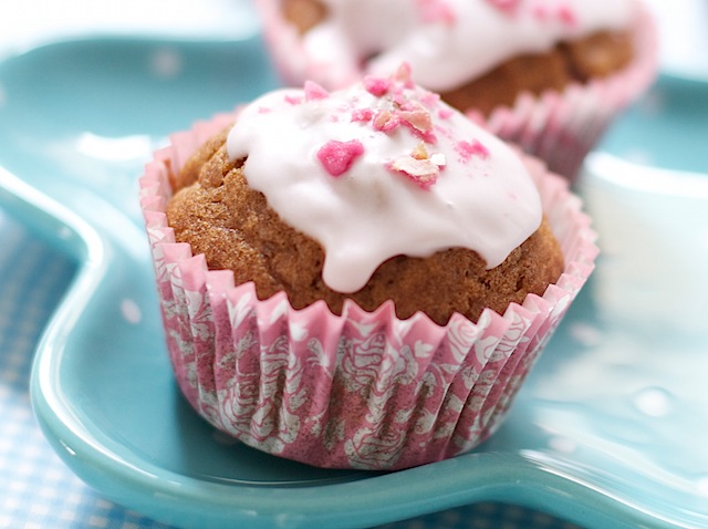 Strawberry Muffins With Rose Icing