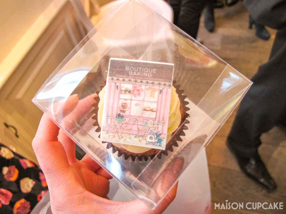 Peggy Porschen Boutique Baking book launch - close up of cupcake decorated with book cover edible print-out