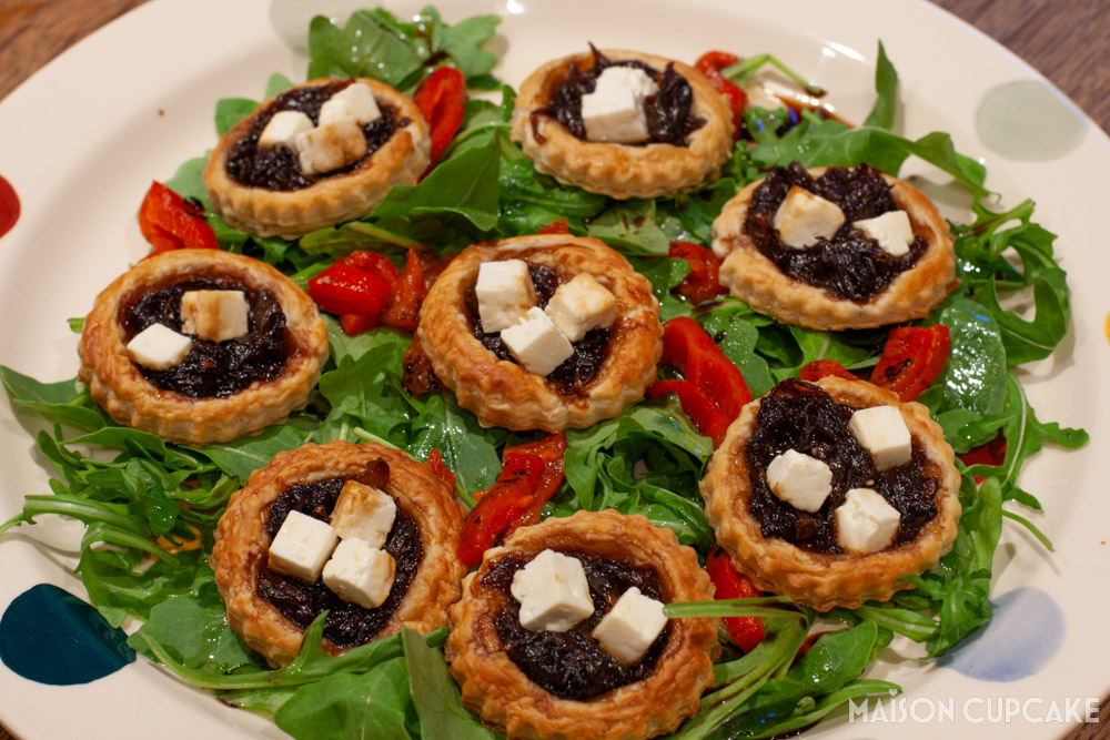 Red Onion Tarts With Feta on bed of rocket