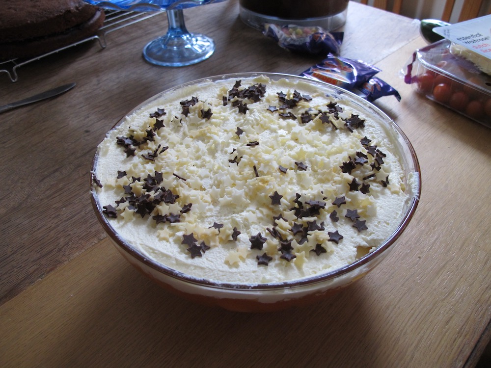 Bowl of Quick Trifle Topped with Chocolate Pieces