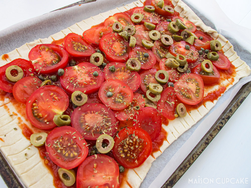 Tomato Olive Caper Tart - steps - before baking