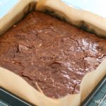 Almond Brownies - steps - after baking, in square tin