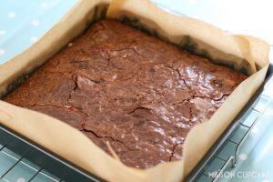 Almond Brownies - steps - after baking, in square tin