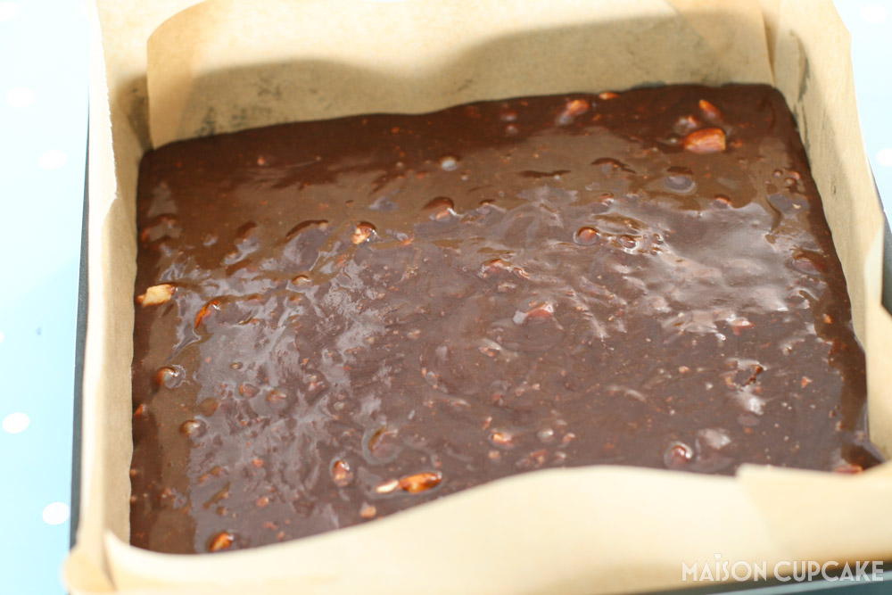 Almond Brownies - steps - batter in tin before baking