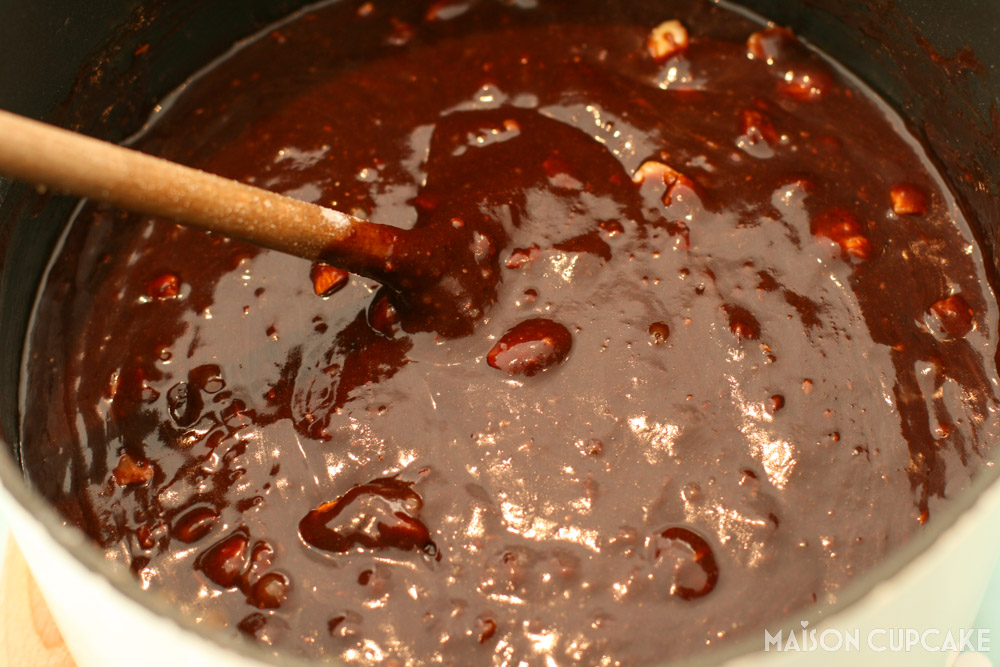 Almond Brownies - steps - stirring the chocolate batter