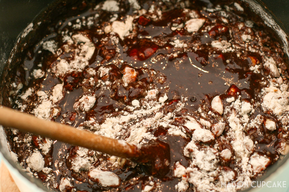 Almond Brownies - steps - stirring flour into the batter