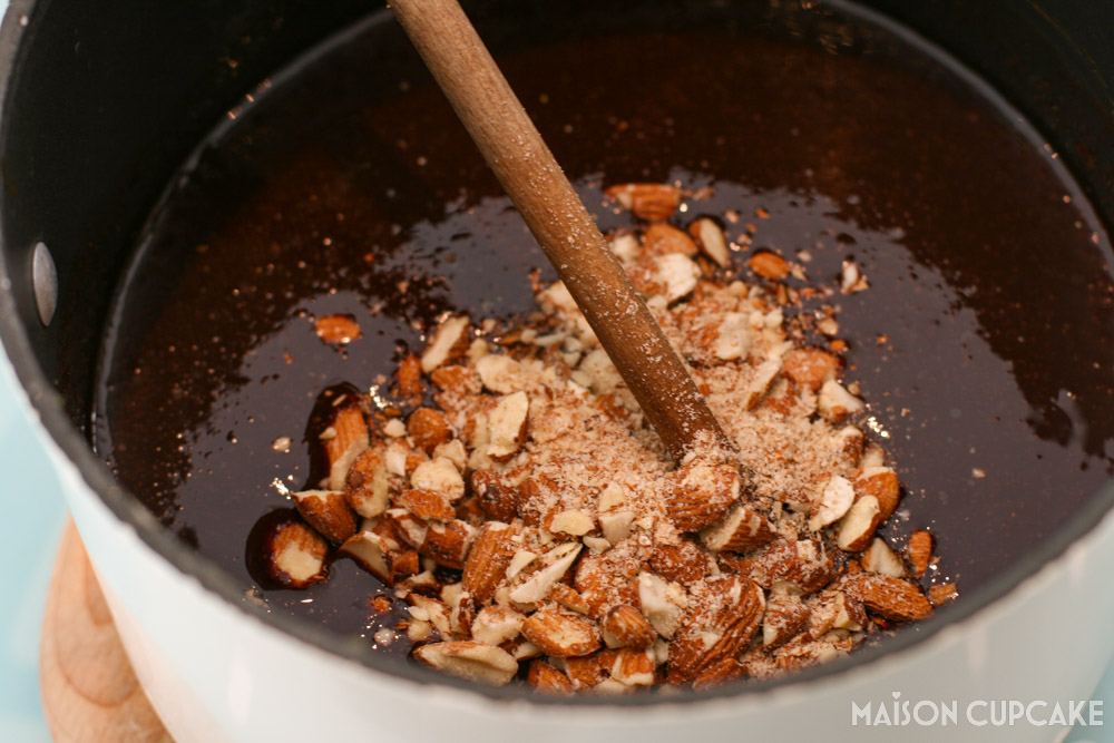 Almond Brownies - steps - stirring nuts into the batter