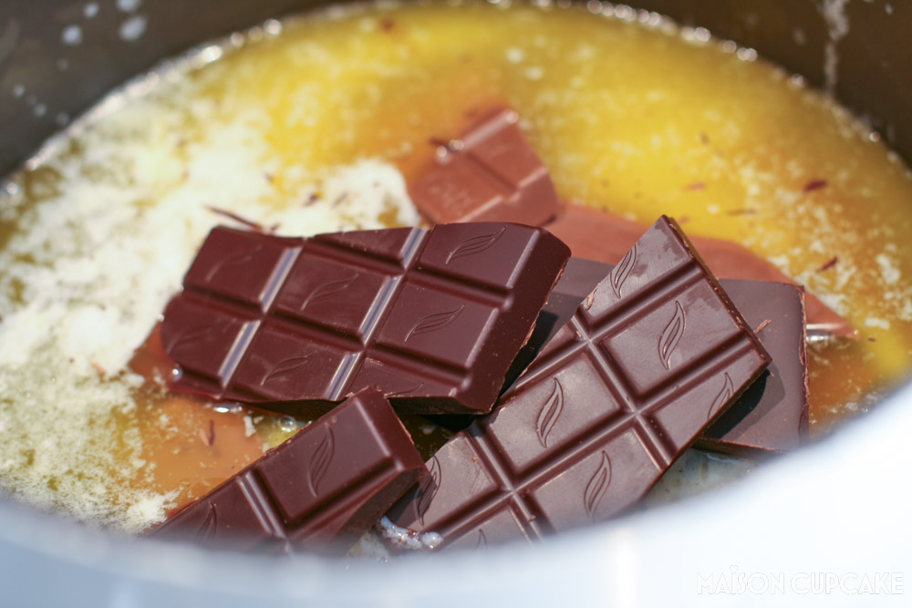 Almond Brownies - steps - melting chocolate with butter