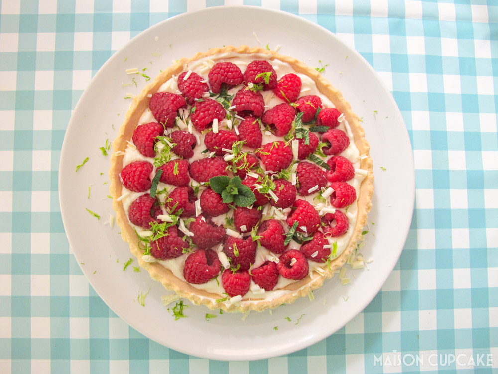 Quick Raspberry Tart With Cheats Creme Patissiere - overhead view