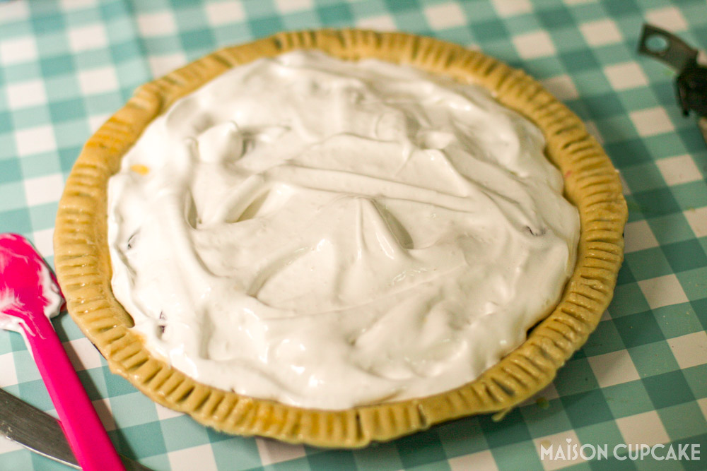 Cherry Meringue Pie -steps, raw meringue topping before baking