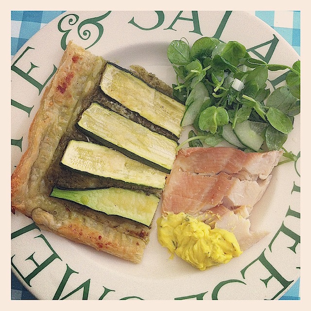 Lemon Courgette Pesto Tart using Puff Pastry