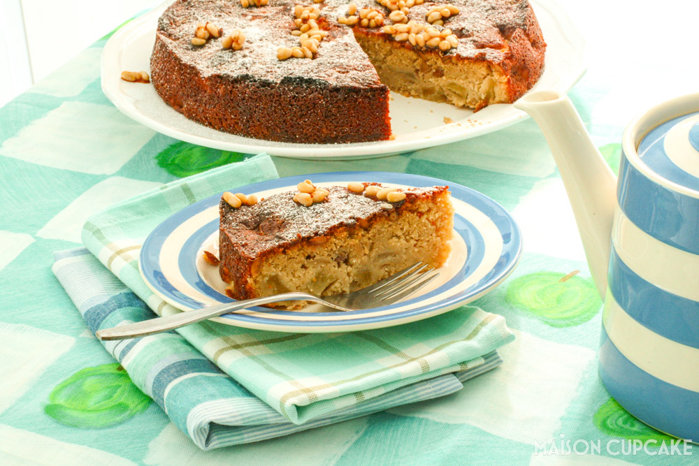 Gluten-free Pear Cake With Caramel - landscape slice on plate