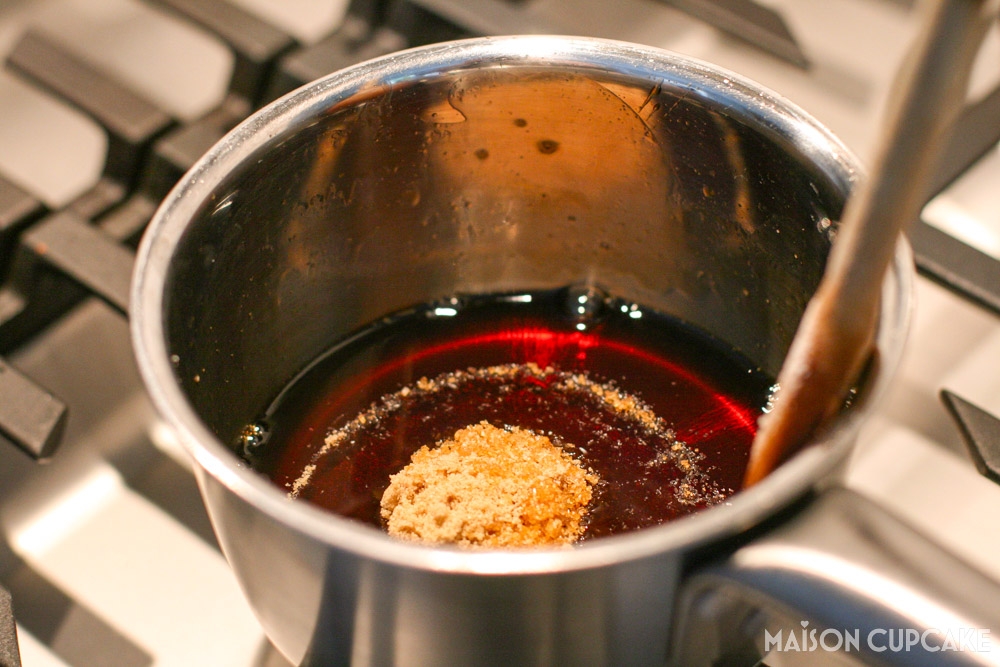 Gluten-free Pear Cake With Caramel - steps - making caramel in saucepan