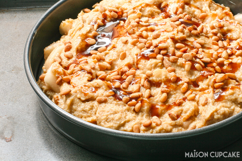 Gluten-free Pear Cake With Caramel - steps - caramel drizzled batter ready to bake