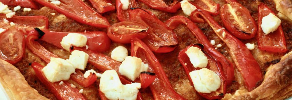 Red Pepper Feta Tart, made from bought puff pastry roll