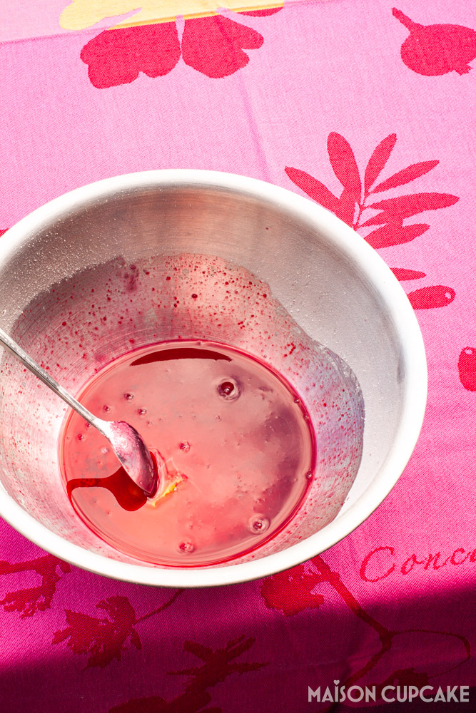 Rhubarb Raspberry Cheesecake Steps - raspberry juice in bowl