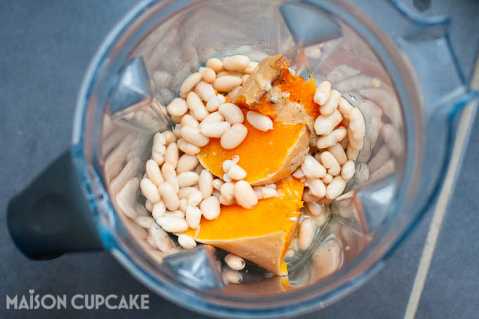 Cannellini bean dip with butternut squash - ingredients in the Vitamix ready to blend