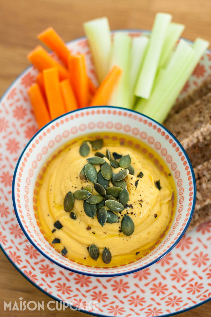 Cannellini bean dip with butternut squash - with crudités of carrot and celery batons