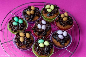 Sticky chocolate Easter nest cupcakes