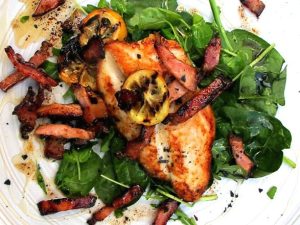 basa fillets with bacon and spinach