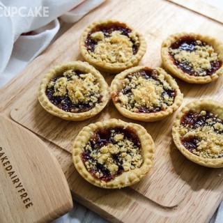 Strawberry Jam tarts with vegan pastry and crumble topping