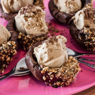 Chocolate Cookie Cups with Coffee Ice Cream Scoops