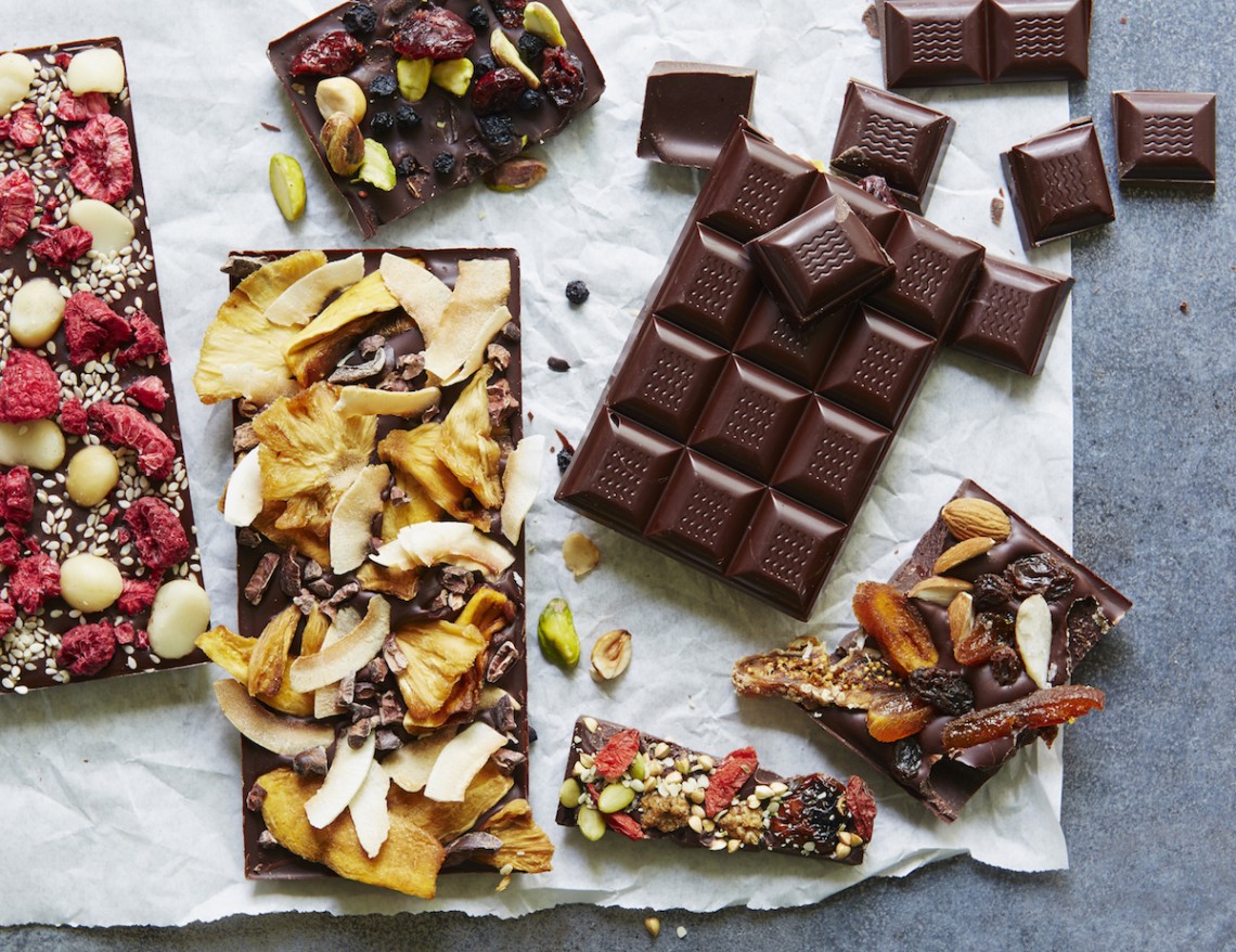 Homemade dried fruit chocolate bars