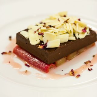 Easy chocolate ganache dessert recipe with rhubarb by Paul A Young
