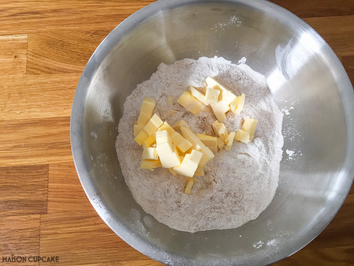 Dorset Apple Cake - steps - add cut up butter to the flour