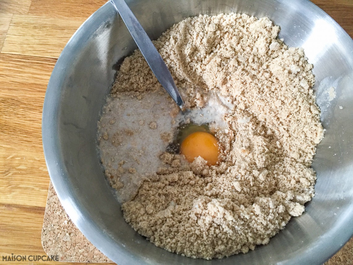 Dorset Apple Cake - steps - add the egg and milk to the rubbed flour, butter and sugar.