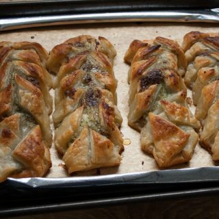 4 ingredient savoury pastries filled with salmon and pesto for a quick easy supper