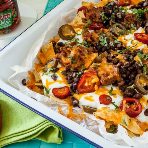 Loaded Vegan Nachos with Black Beans and Spicy Chickpeas