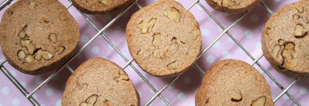 Pecan freeze and bake cookies on a wire cooling rack.