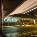 Calais passenger ferry terminal seen from overnight Paris to London Flixbus