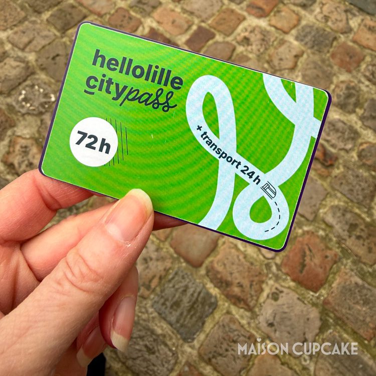 Lille City Pass card held over cobbled street in Lille