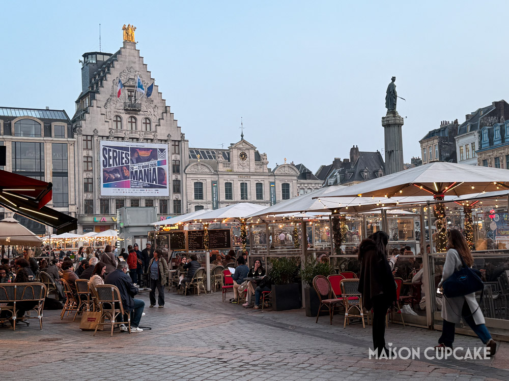 3 days in Lille: Cafes in the Grand Place, Lille at dusk. 
