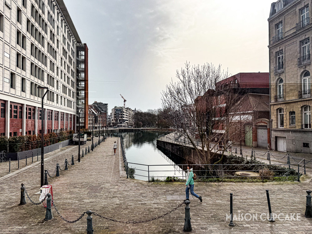 Quai du Wault waterway in Lille with historic buildings and cobbles.