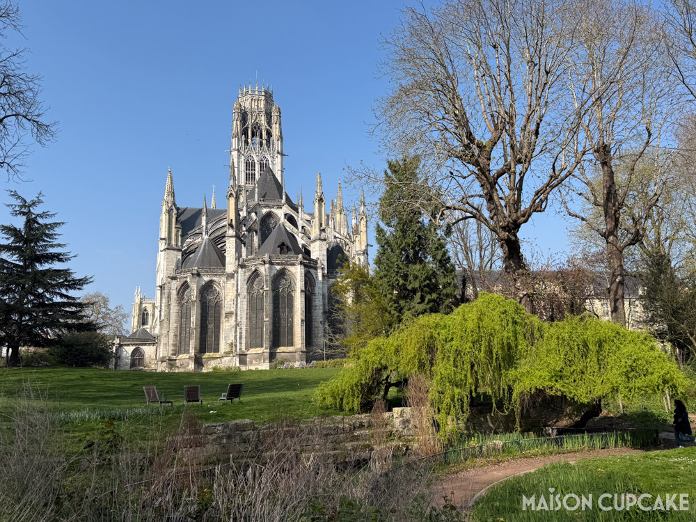 Rear of Abbey of Saint-Ouen as seen from the Town Hall Park in Rouen, Normandy, France.