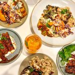 Overhead of salads at Ottolenghi Spitalfields Restaurant