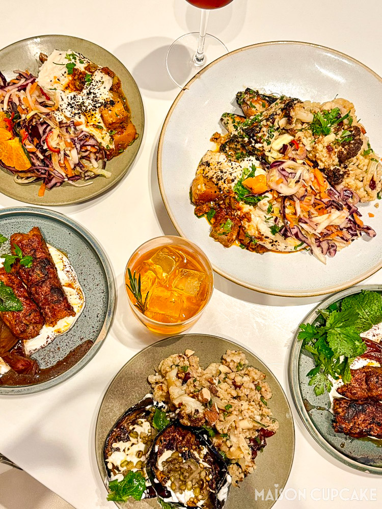 Overhead of salads at Ottolenghi Spitalfields Restaurant