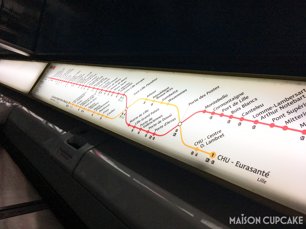 In carriage display showing Lille metro lines