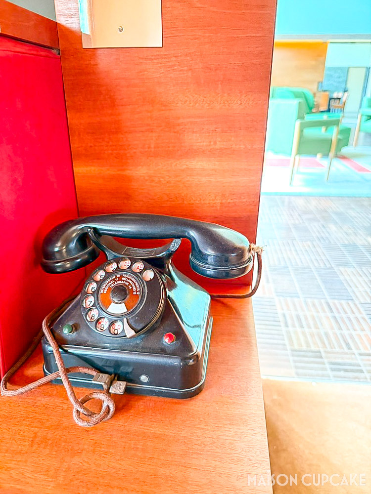 Black 1930s Vintage telephone at Villa Cavrois with modernist interior design